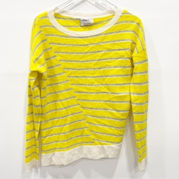 Charli Anthropologie Estrees Cashmere Sweater Small Yellow Striped - Picture 1 of 11